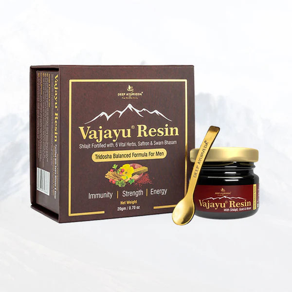 Vajayu 50 Prash + Pure Shilajit Gold Resin Combo - Deep Ayurveda India
