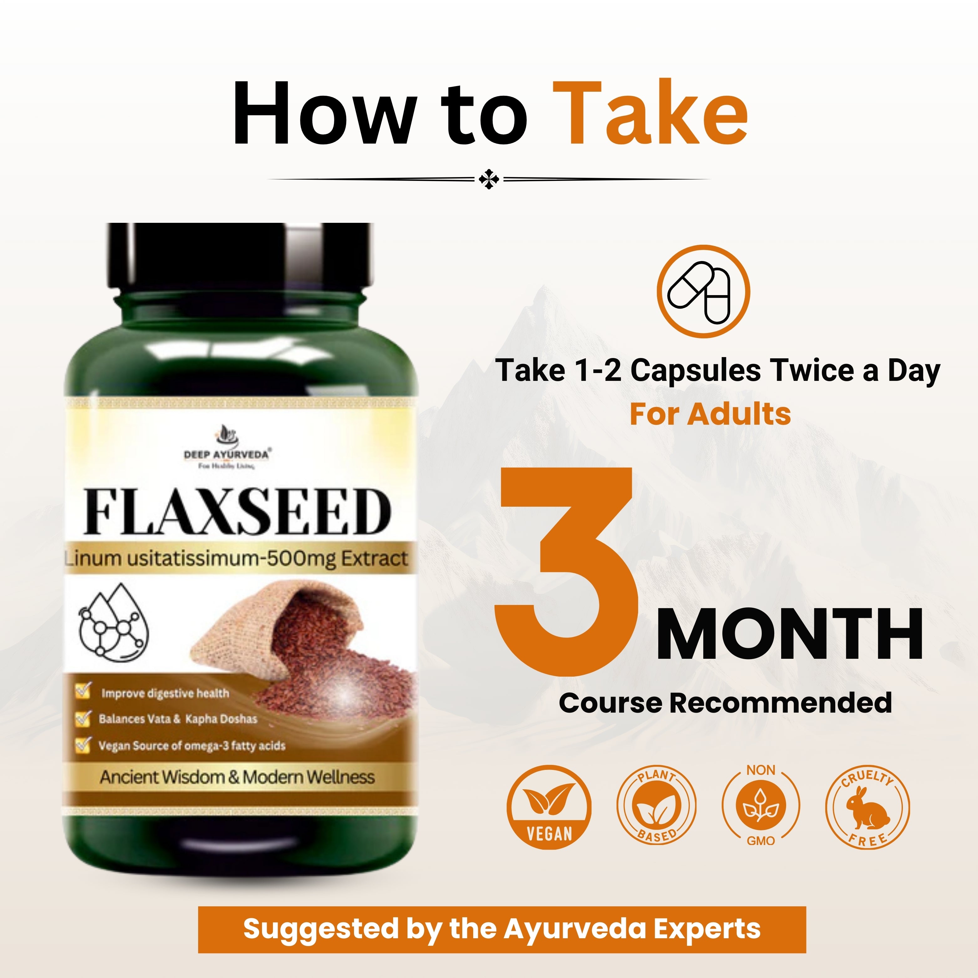 Flaxseed Vegan Capsules - Supports Heart Health, Digestion & Skin Wellness - Deep Ayurveda India