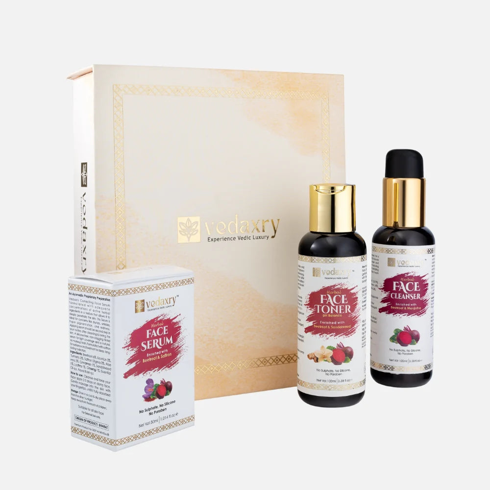 Vedaxry 3 Step Ayurvedic Face Care Set | Cleanser, Toner, Serum