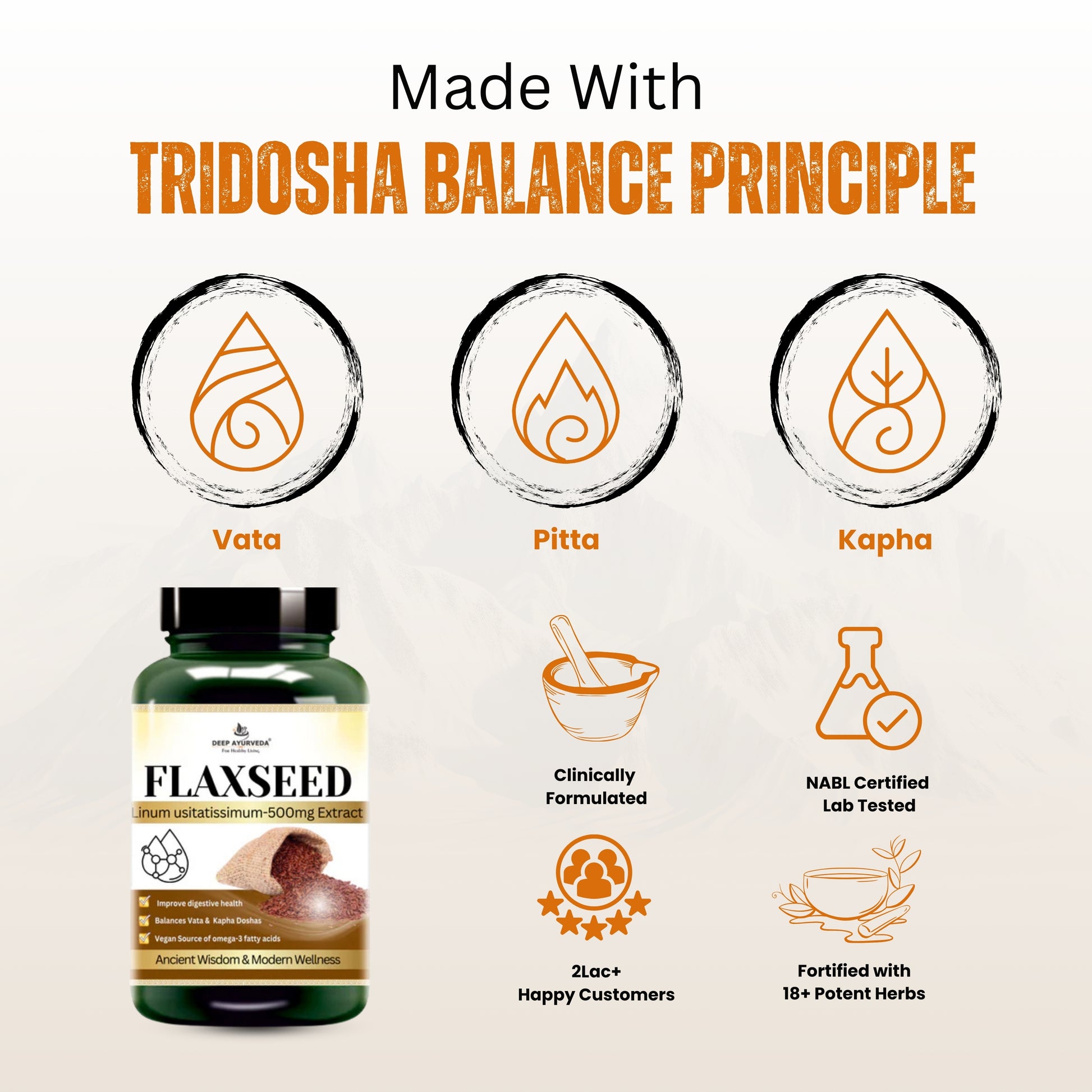 Flaxseed Vegan Capsules - Supports Heart Health, Digestion & Skin Wellness - Deep Ayurveda India