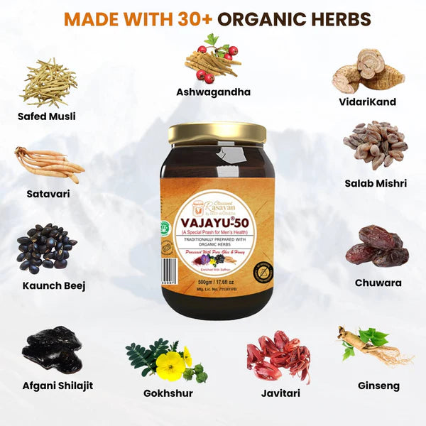 Vajayu 50 Prash + Pure Shilajit Gold Resin Combo - Deep Ayurveda India