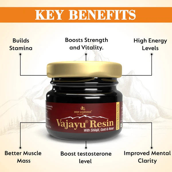 Vajayu 50 Prash + Pure Shilajit Gold Resin Combo - Deep Ayurveda India