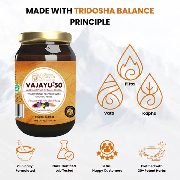 Vajayu 50 Prash + Pure Shilajit Gold Resin Combo - Deep Ayurveda India