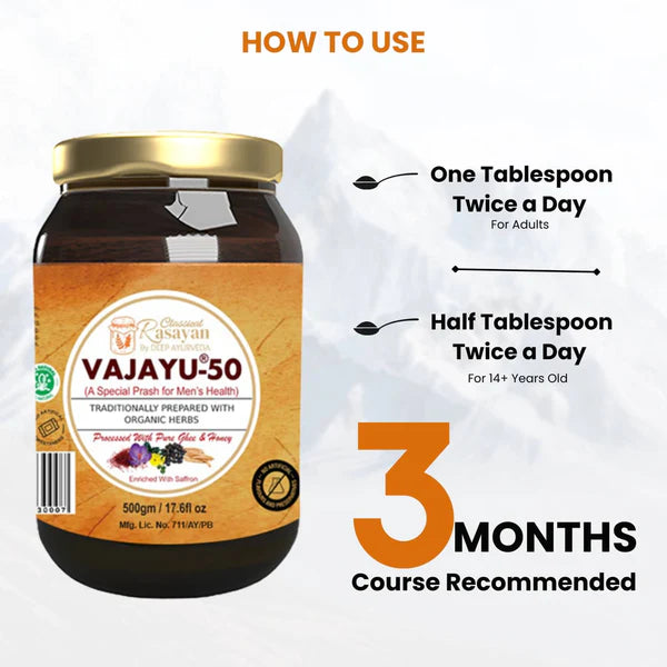 Vajayu 50 Prash + Pure Shilajit Gold Resin Combo - Deep Ayurveda India