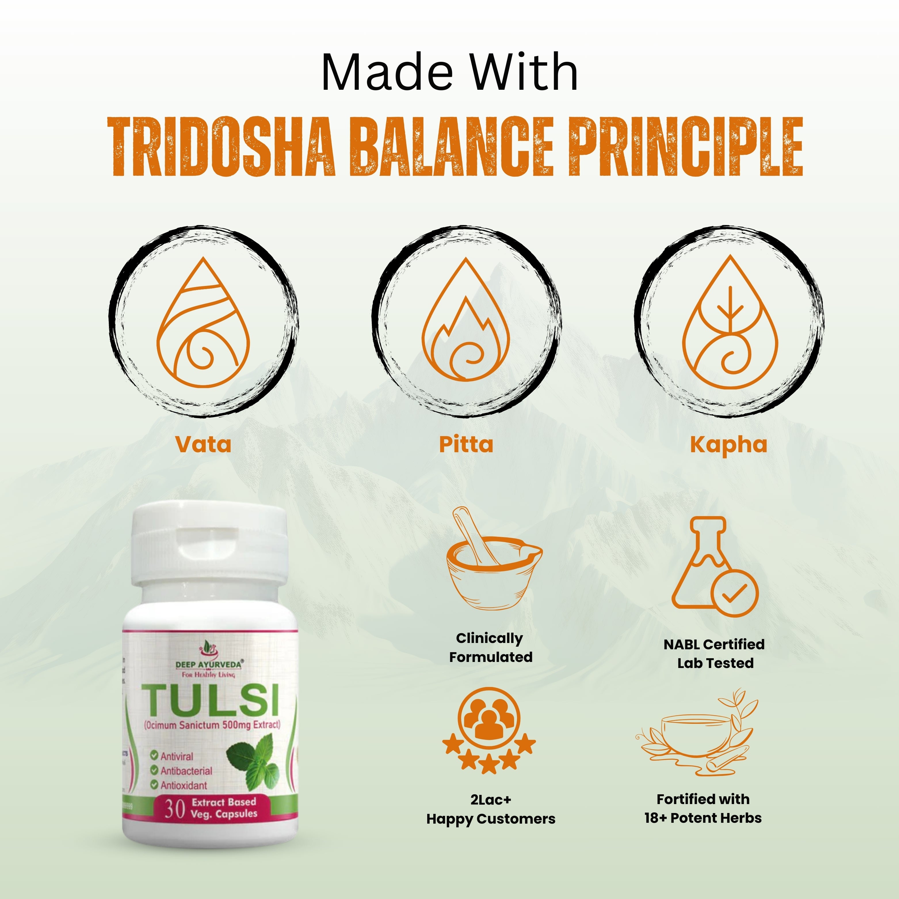 Tulsi Vegan Capsules - Boosts Immunity, Supports Respiratory Health & Detoxification - Deep Ayurveda India