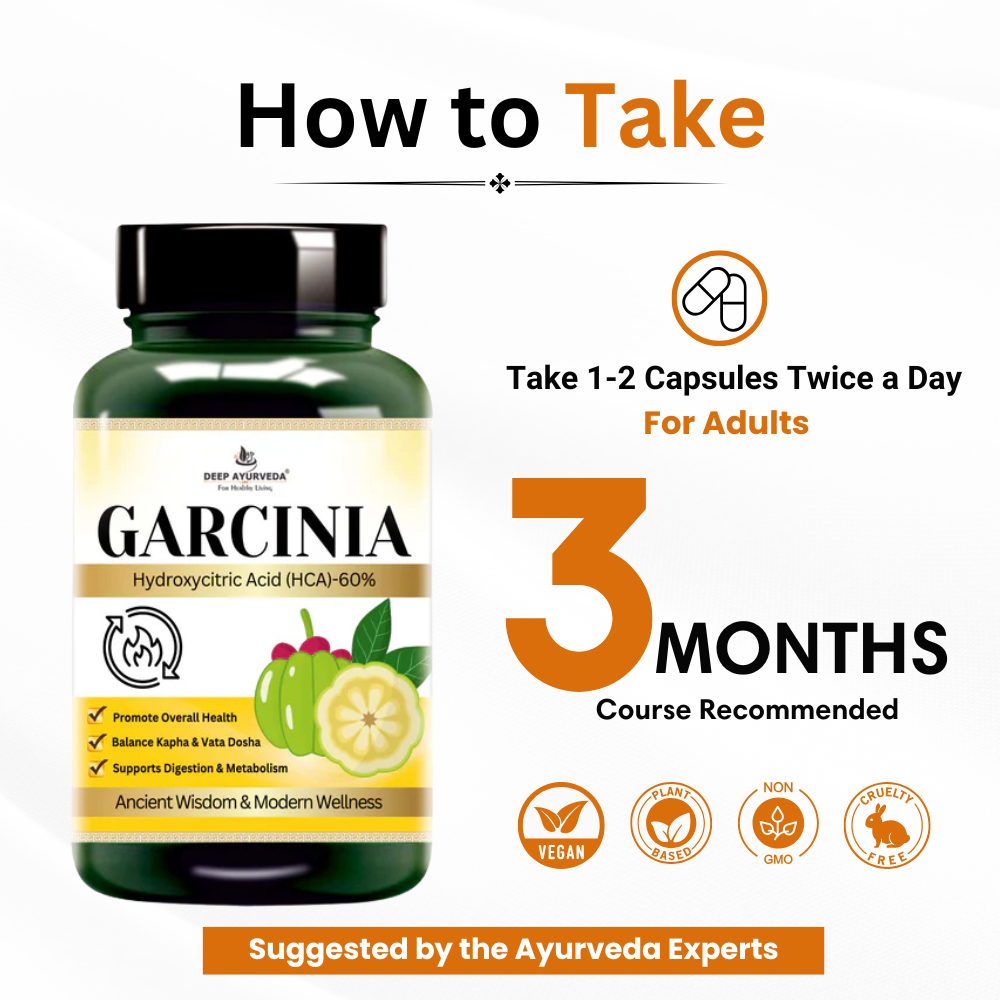 Garcinia Vegan Capsules Supports Weight Management, Metabolism and Digestion by Deep Ayurveda 3 months course recommended by doctors