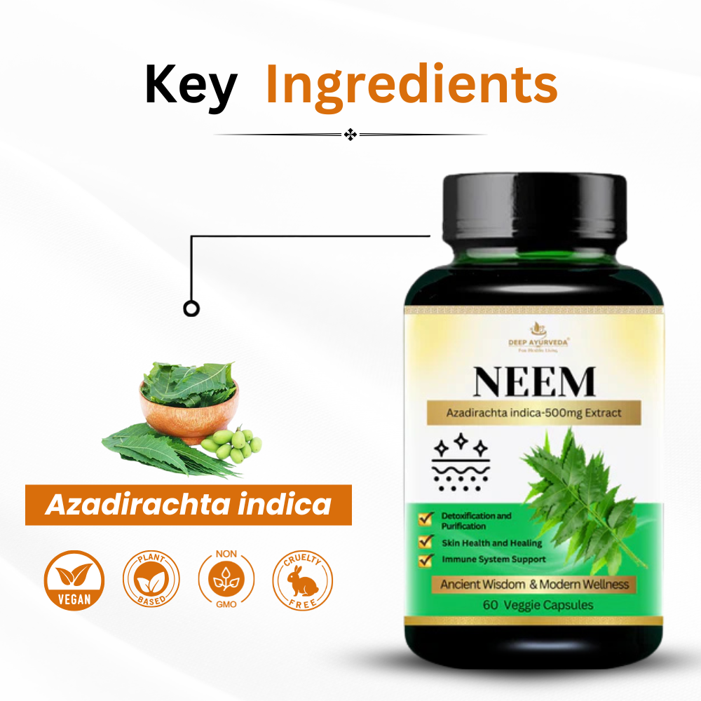 Neem Vegan Capsules Supports Skin Health, Immunity and Detoxification by Deep Ayurveda key ingredients