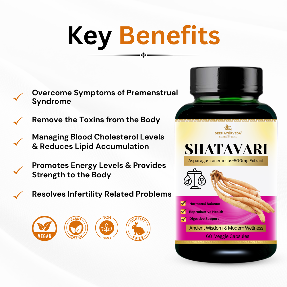 Shatavari vegan capsules supports womens health, balances hormones and enhances vitality key benefits