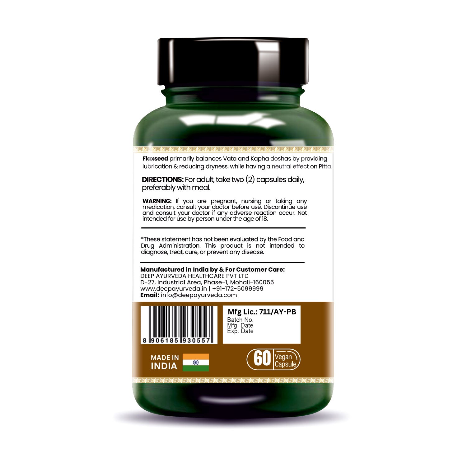 Flaxseed Vegan Capsules - Supports Heart Health, Digestion & Skin Wellness - Deep Ayurveda India