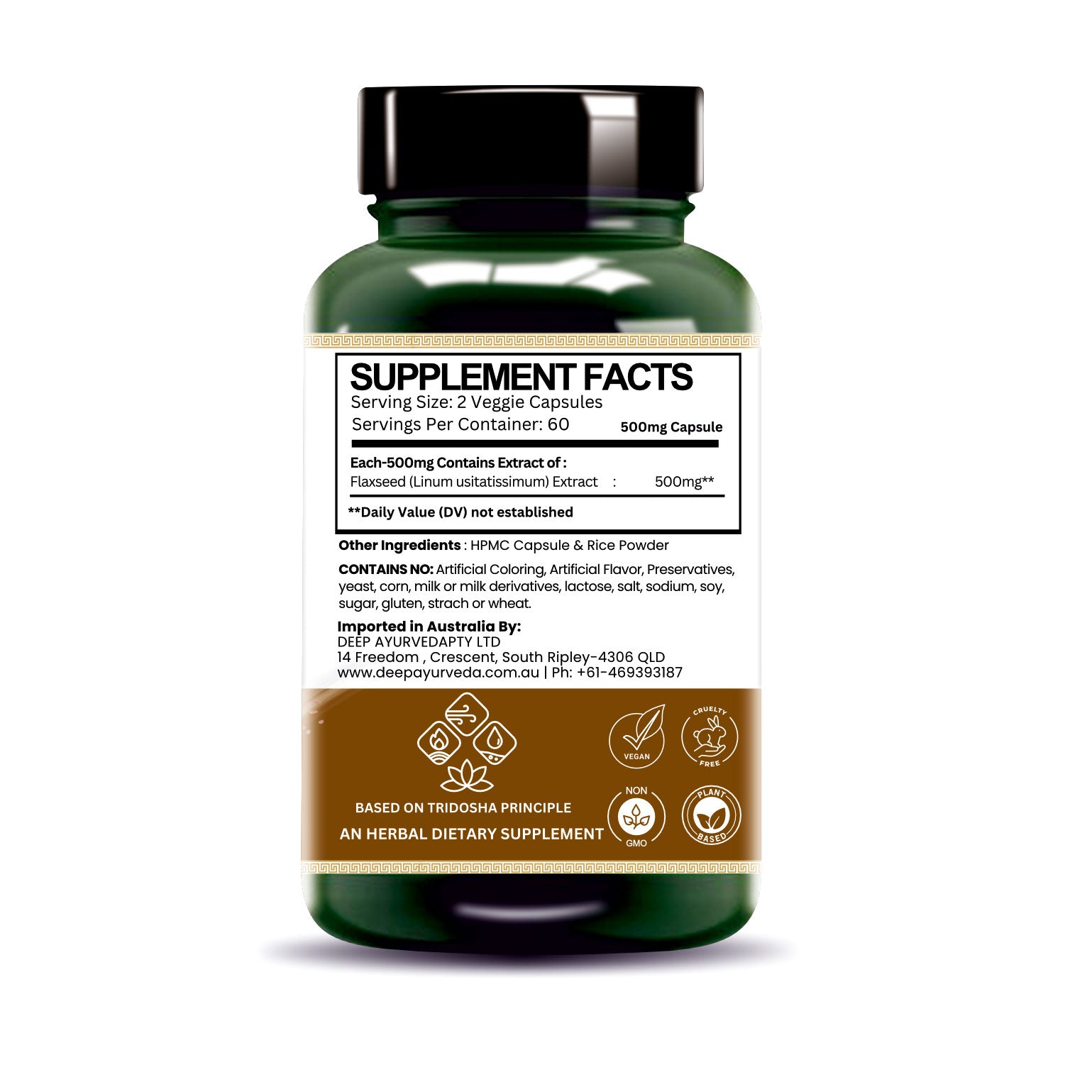 Flaxseed Vegan Capsules - Supports Heart Health, Digestion & Skin Wellness - Deep Ayurveda India