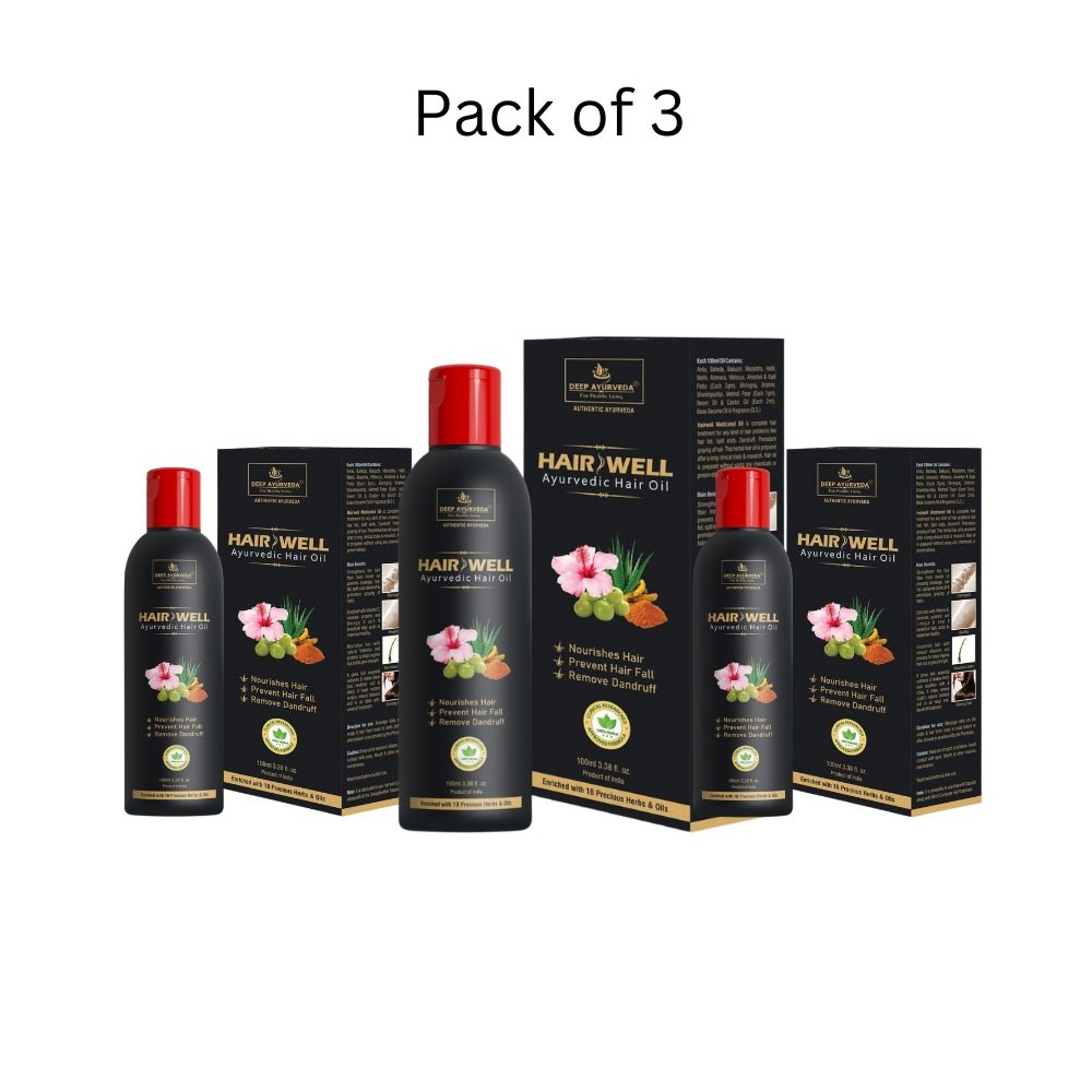HairWell Ayurvedic Hair Oil - Strengthens Hair, Reduces Hair Fall & Promotes Scalp Health - Deep Ayurveda India