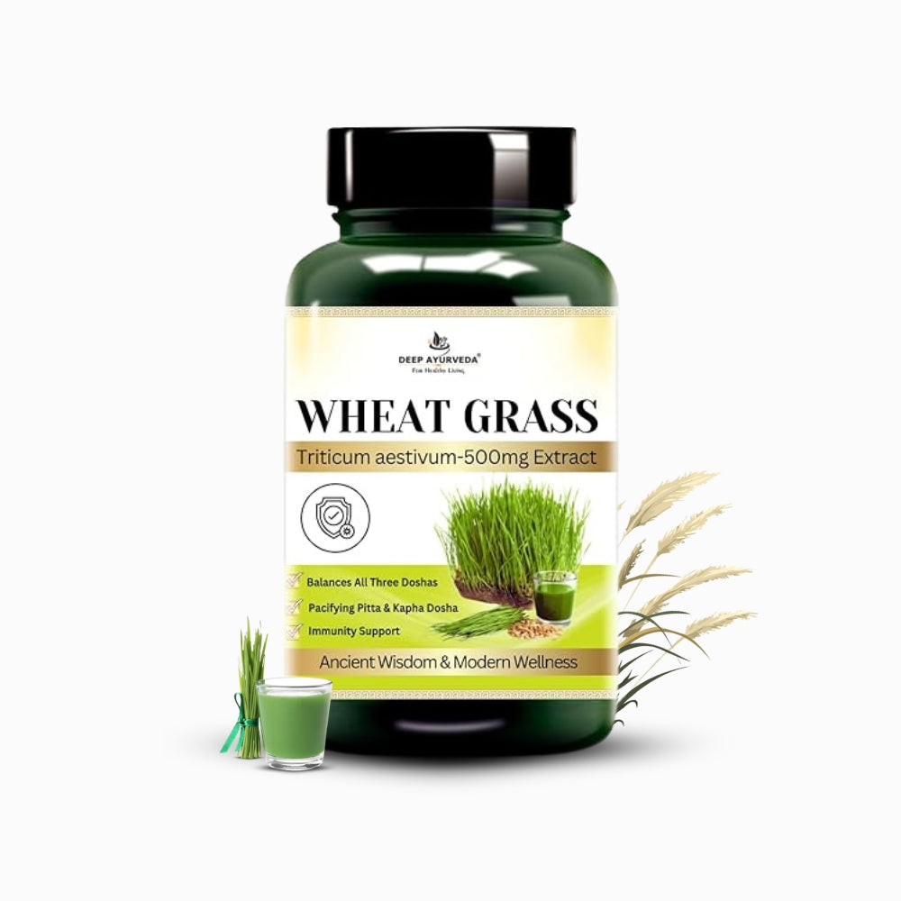 Wheatgrass Vegan Capsules - Detoxifies, Boosts Immunity & Promotes Wellness - Deep Ayurveda India