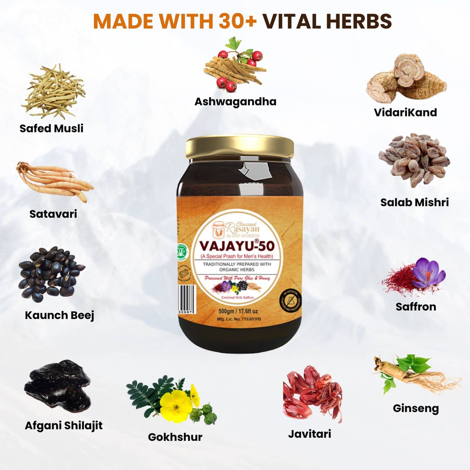 Vajayu® 50 Ayurvedic Superfood for Men’s Health | Boost Strength, Energy, & Stamina - Deep Ayurveda India