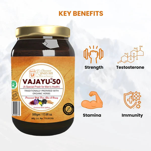 Vajayu 50 Prash + 100% Pure Himalayan Shilajit Resin Combo | Boost Testosterone, Improve Strength & Stamina | Remove Performance Anxiety - Deep Ayurveda India