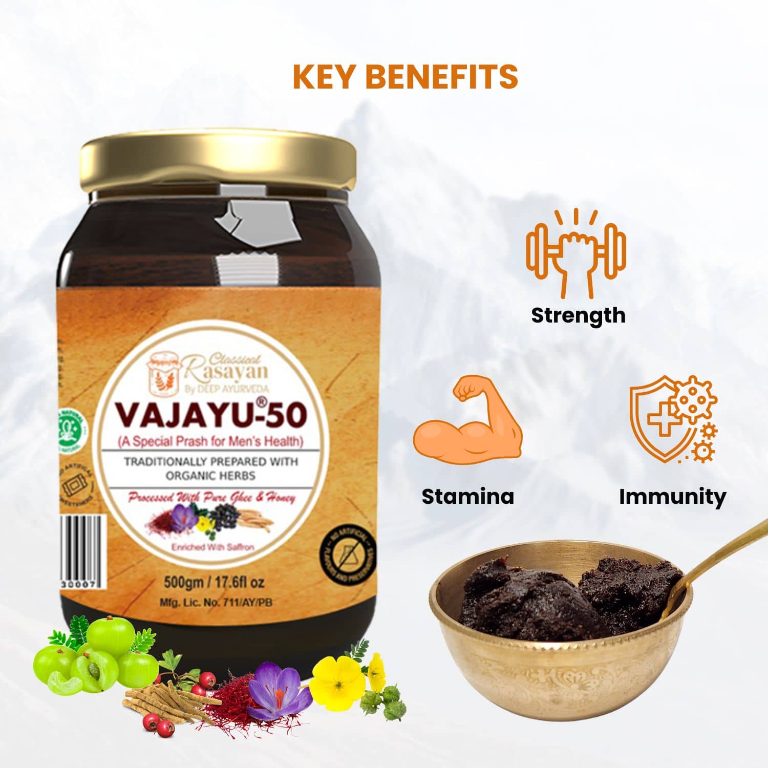 Vajayu® 50 Ayurvedic Superfood for Men’s Health | Boost Strength, Energy, & Stamina - Deep Ayurveda India