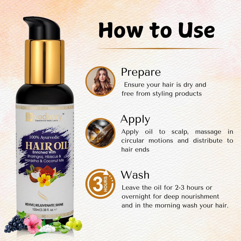 Vedaxry Ayurvedic Medicated Hair Oil (100ml) - Promotes Hair Growth, Reduces Hair Fall & Strengthens Hair - Deep Ayurveda India