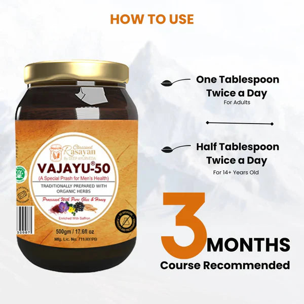 Vajayu 50 Prash + 100% Pure Himalayan Shilajit Resin Combo | Boost Testosterone, Improve Strength & Stamina | Remove Performance Anxiety - Deep Ayurveda India