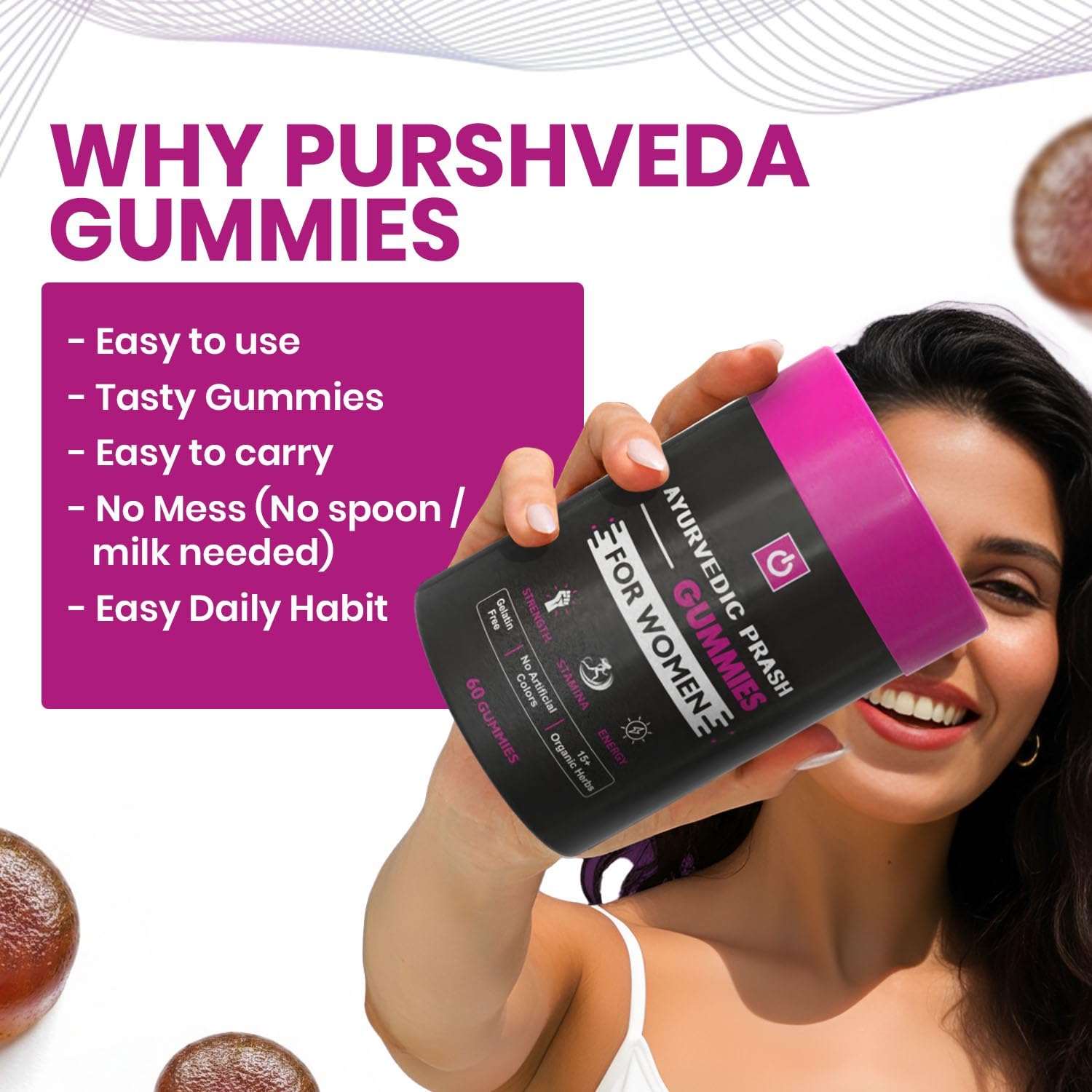 Purshveda Ayurvedic Prash Gummies for Women | Hormonal Balance, Energy & Immunity Support | 60 Gummies