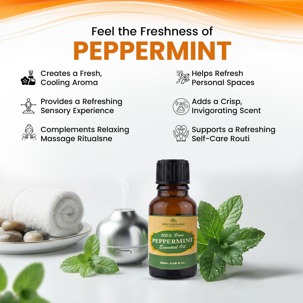 Peppermint Pure Essential Oil - Soothes Headache, Relieves Muscle Pain & Freshens Breath