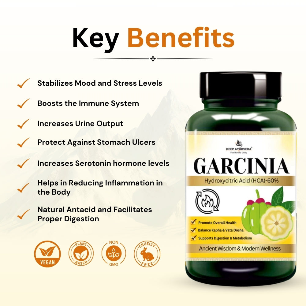 Garcinia Vegan Capsules - Supports Weight Management, Metabolism & Digestion - Deep Ayurveda India
