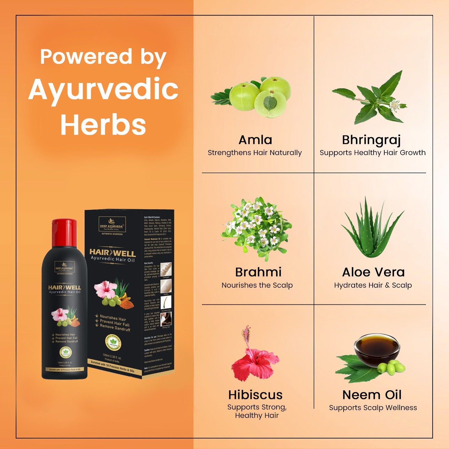 HairWell Ayurvedic Hair Oil - Strengthens Hair, Reduces Hair Fall & Promotes Scalp Health