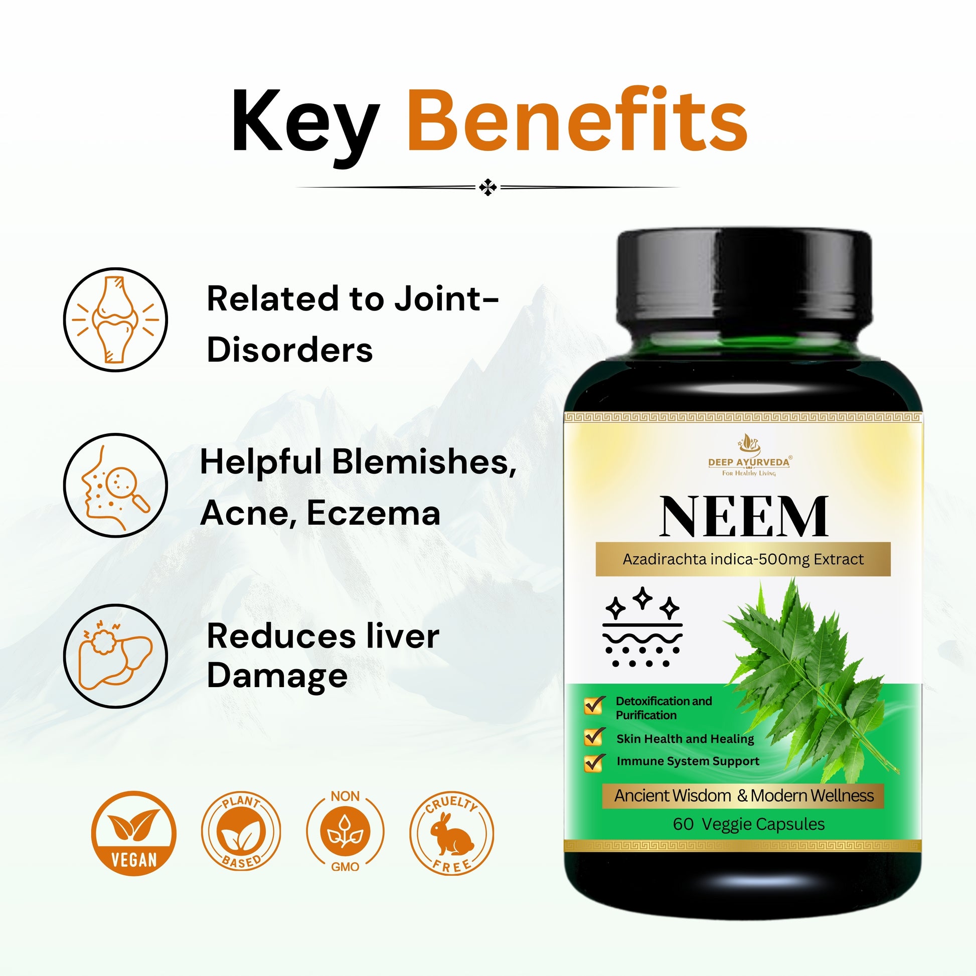 Neem Vegan Capsules - Supports Skin Health, Immunity & Detoxification - Deep Ayurveda India