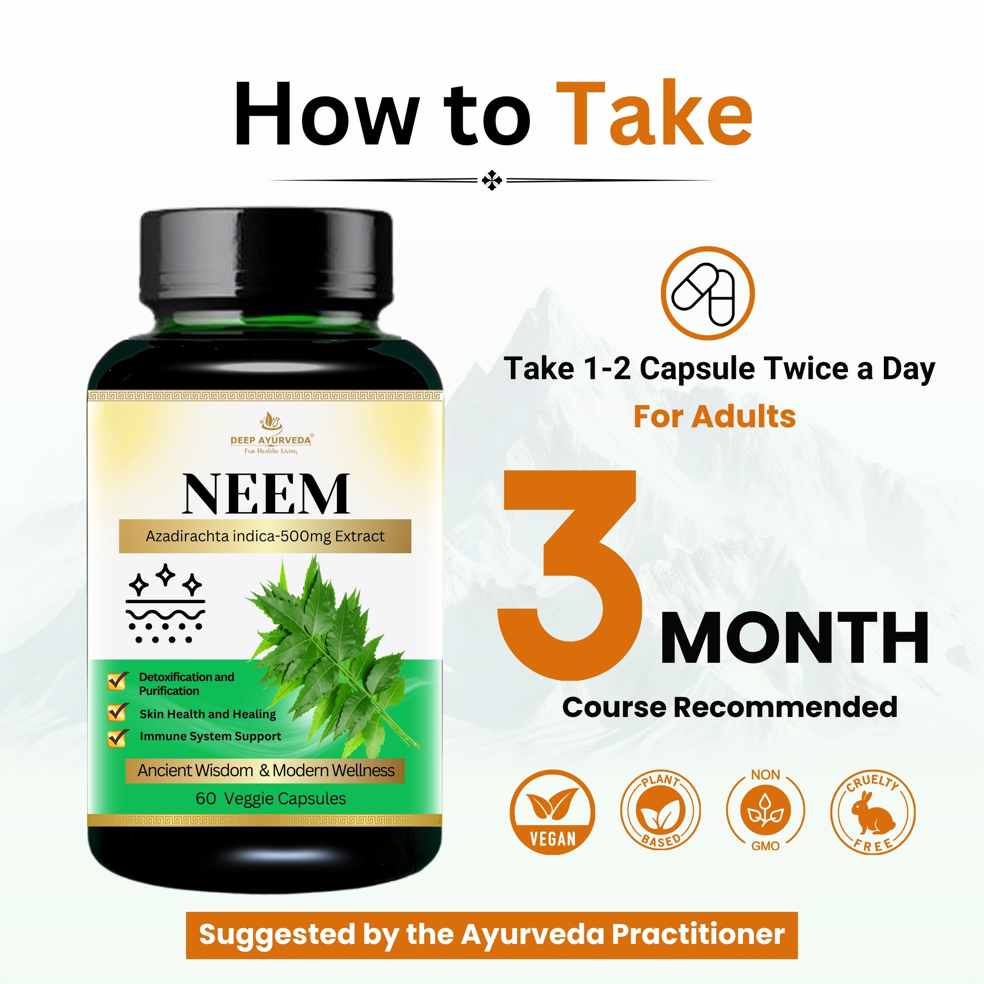 Neem Vegan Capsules - Supports Skin Health, Immunity & Detoxification - Deep Ayurveda India