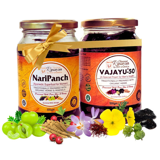 Vajayu ® Prash+ NariPanch® Combo Pack: Restore and Rejuvenate Your Energy, Stamina, and Vitality for Improved Wellbeing - Deep Ayurveda India