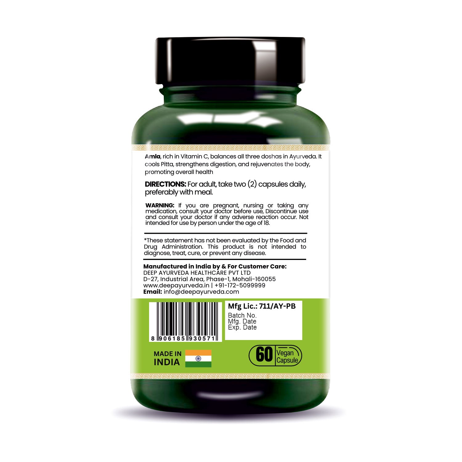 Amla vegan capsules by Deep Ayurveda boosts immunity, aids digestion and promotes