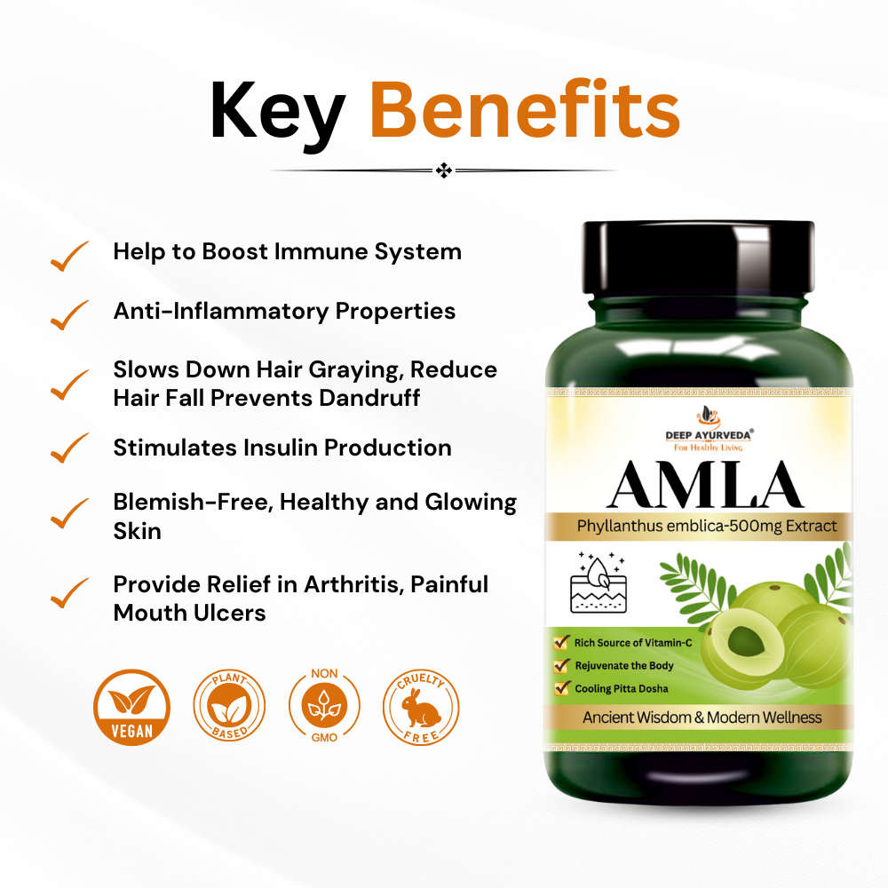 Amla vegan capsules by Deep Ayurveda boosts immunity, aids digestion and promotes skin health key benefits
