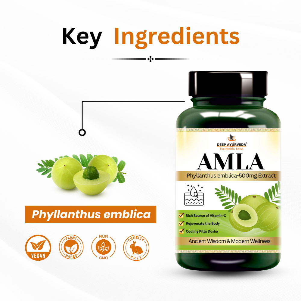 Amla vegan capsules by Deep Ayurveda boosts immunity, aids digestion and promotes skin health key ingredients