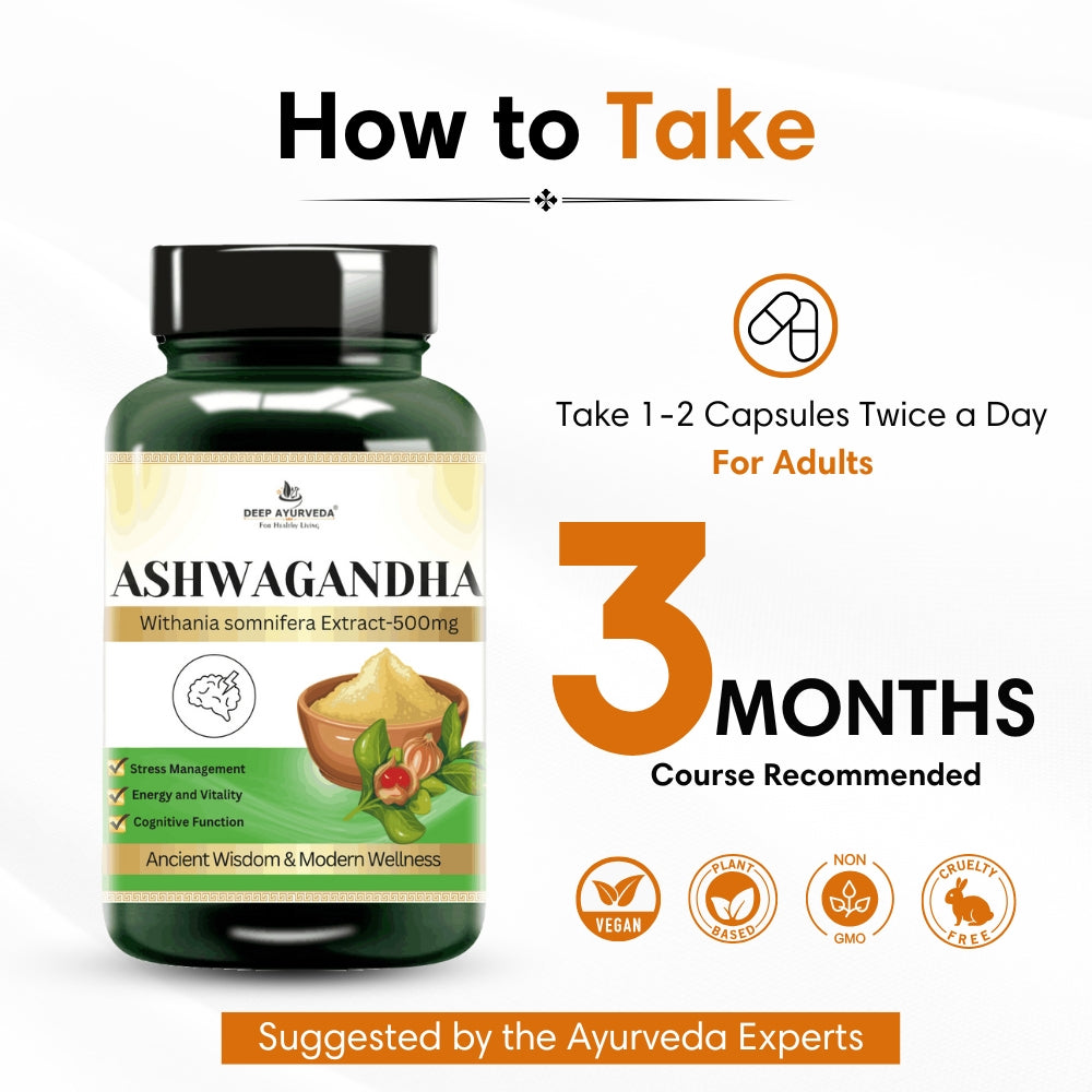 Ashwagandha vegan capsules for stress relief, immunity and mental clarity 3 months course recommended by doctors 