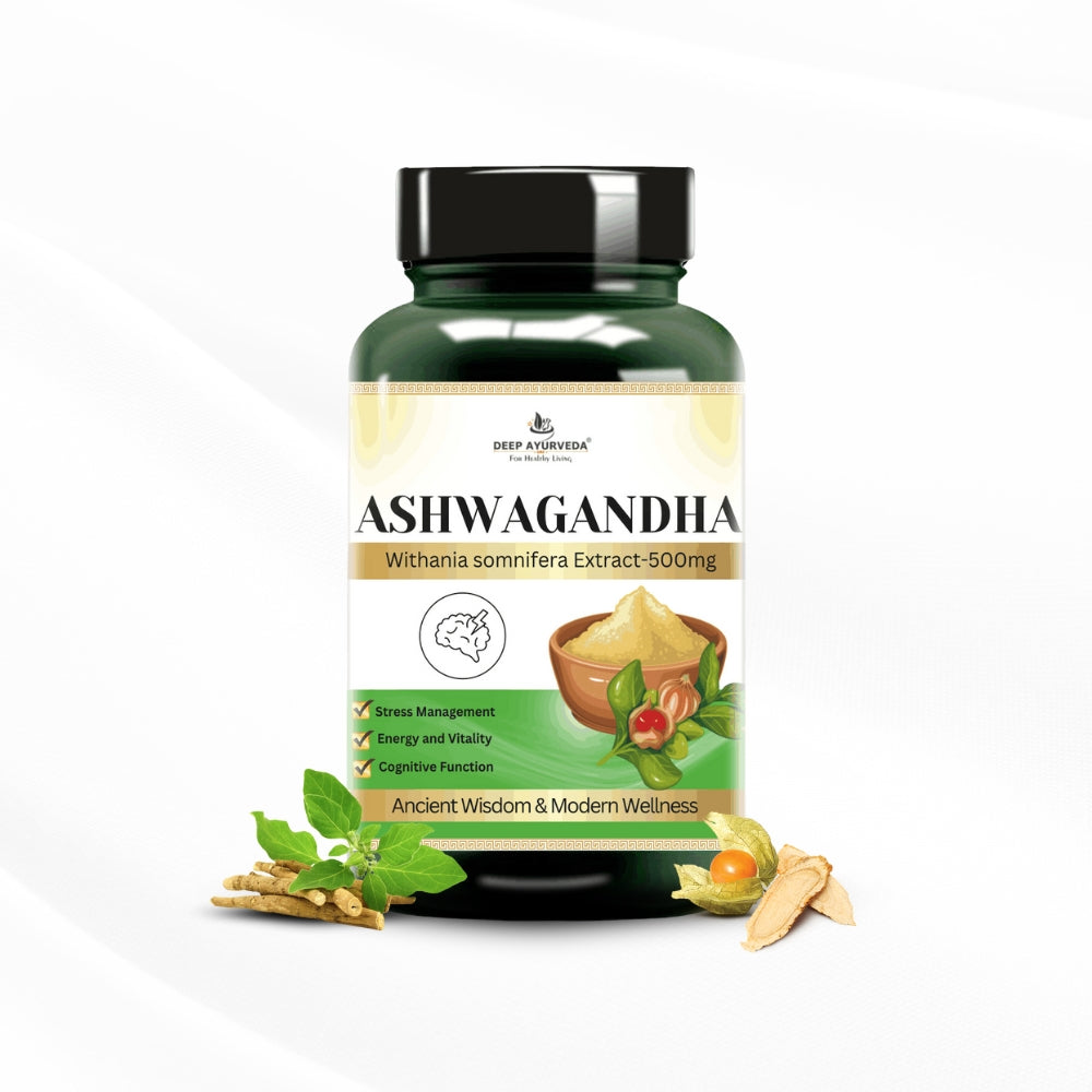 Ashwagandha vegan capsules for stress relief, immunity and mental clarity by Deep Ayurveda