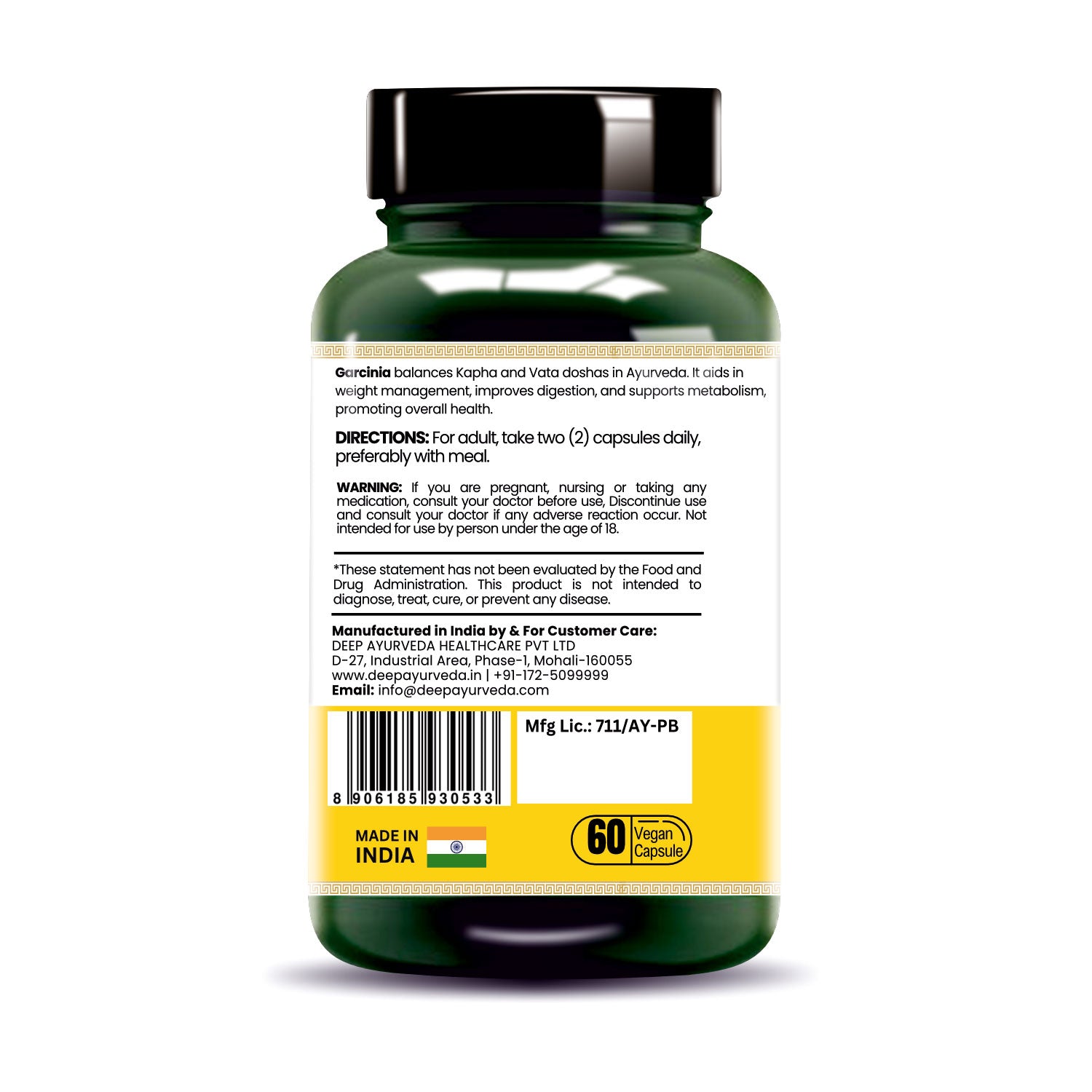Garcinia Vegan Capsules - Supports Weight Management, Metabolism & Digestion - Deep Ayurveda India