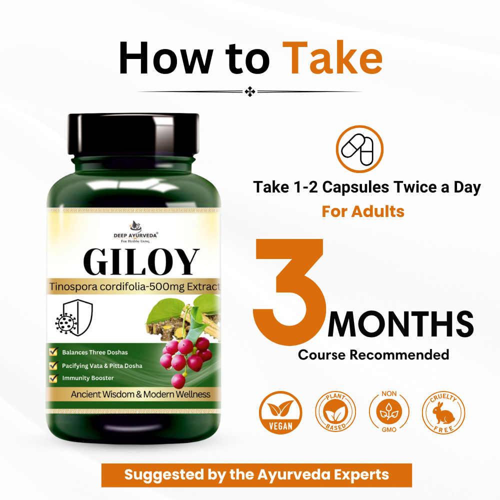 Giloy vegan capsules by Deep Ayurveda boosts immunity, reduces inflammation and promotes wellness 3 months course recommended by doctors