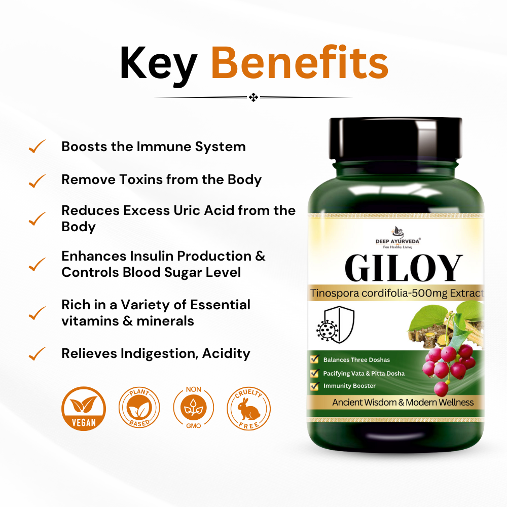 Giloy vegan capsules by Deep Ayurveda boosts immunity, reduces inflammation and promotes wellness key benefits