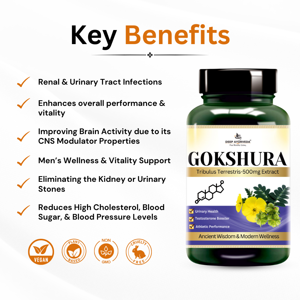 Gokshura vegan capsules boosts vitality, muscle strength and reproductive health key benefits 