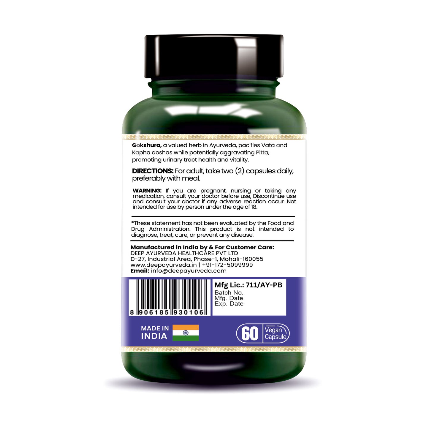 Gokshura vegan capsules by Deep Ayurveda boosts vitality