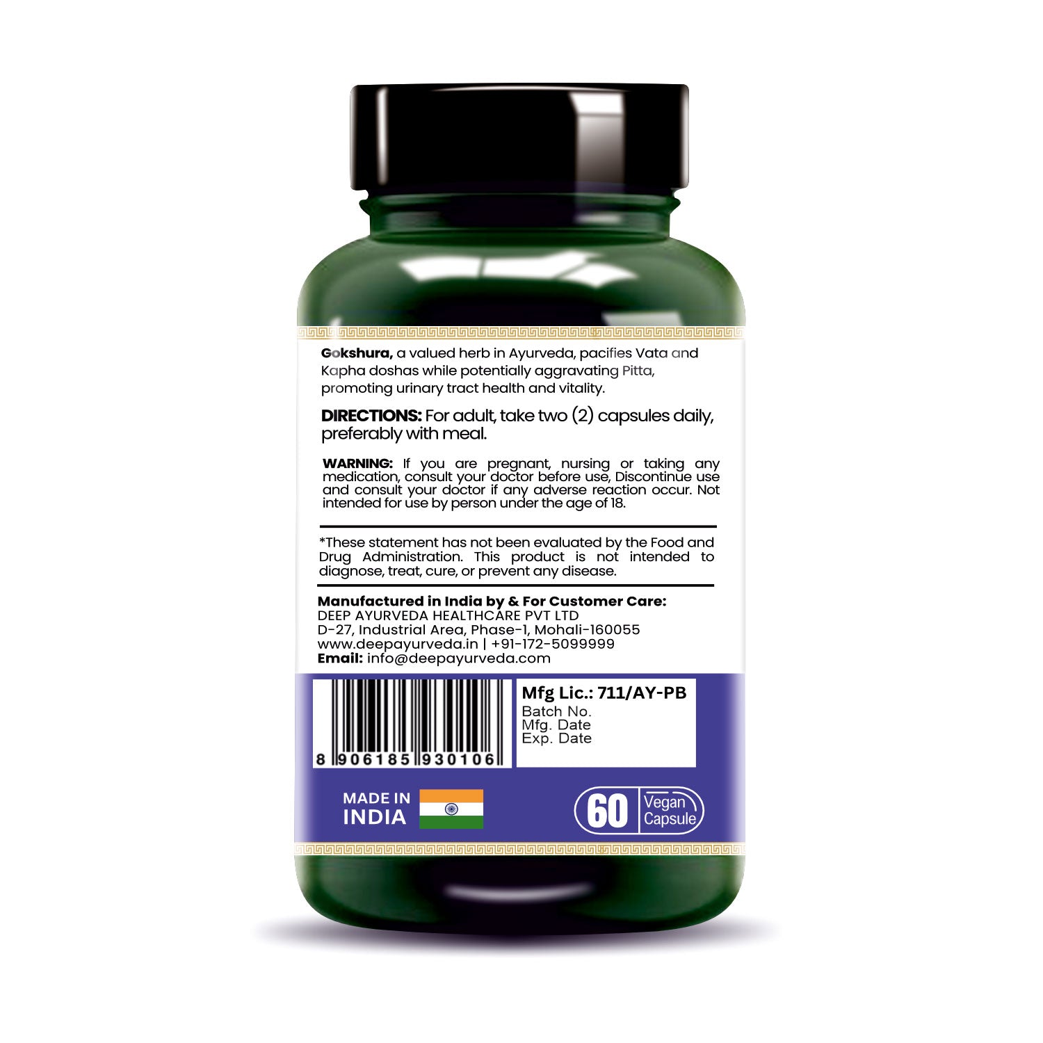 Gokshura vegan capsules by Deep Ayurveda boosts vitality