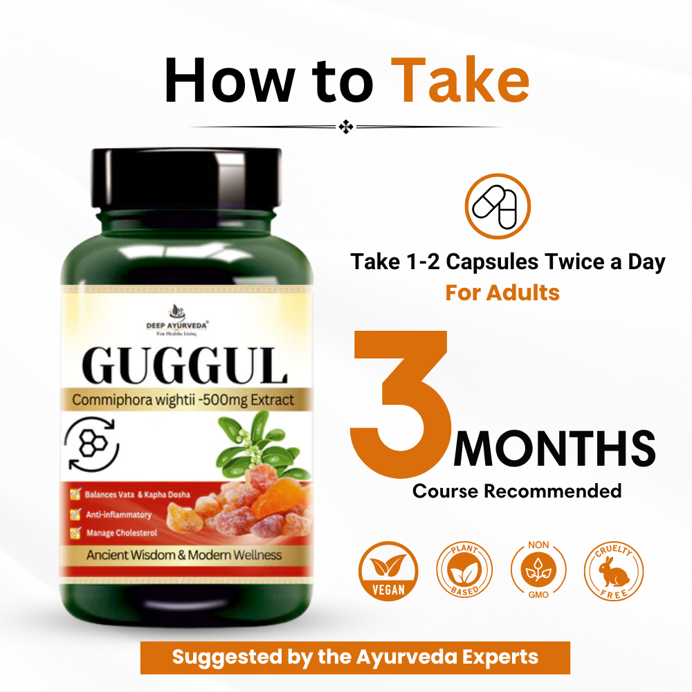 Guggul Vegan Capsules Supports Cholesterol Management, Joints and Detoxification 3 months course recommended by doctors 