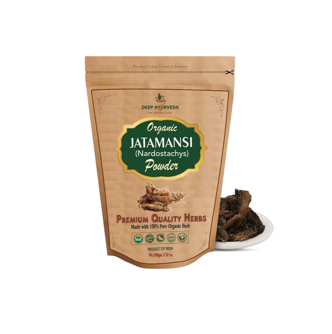 Package of Deep Ayurveda Organic Jatamansi Powder on a white background