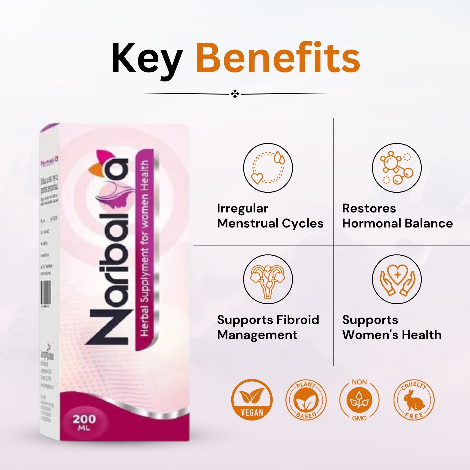 Naribal herbal supplement packaging with key benefits listed on a white background