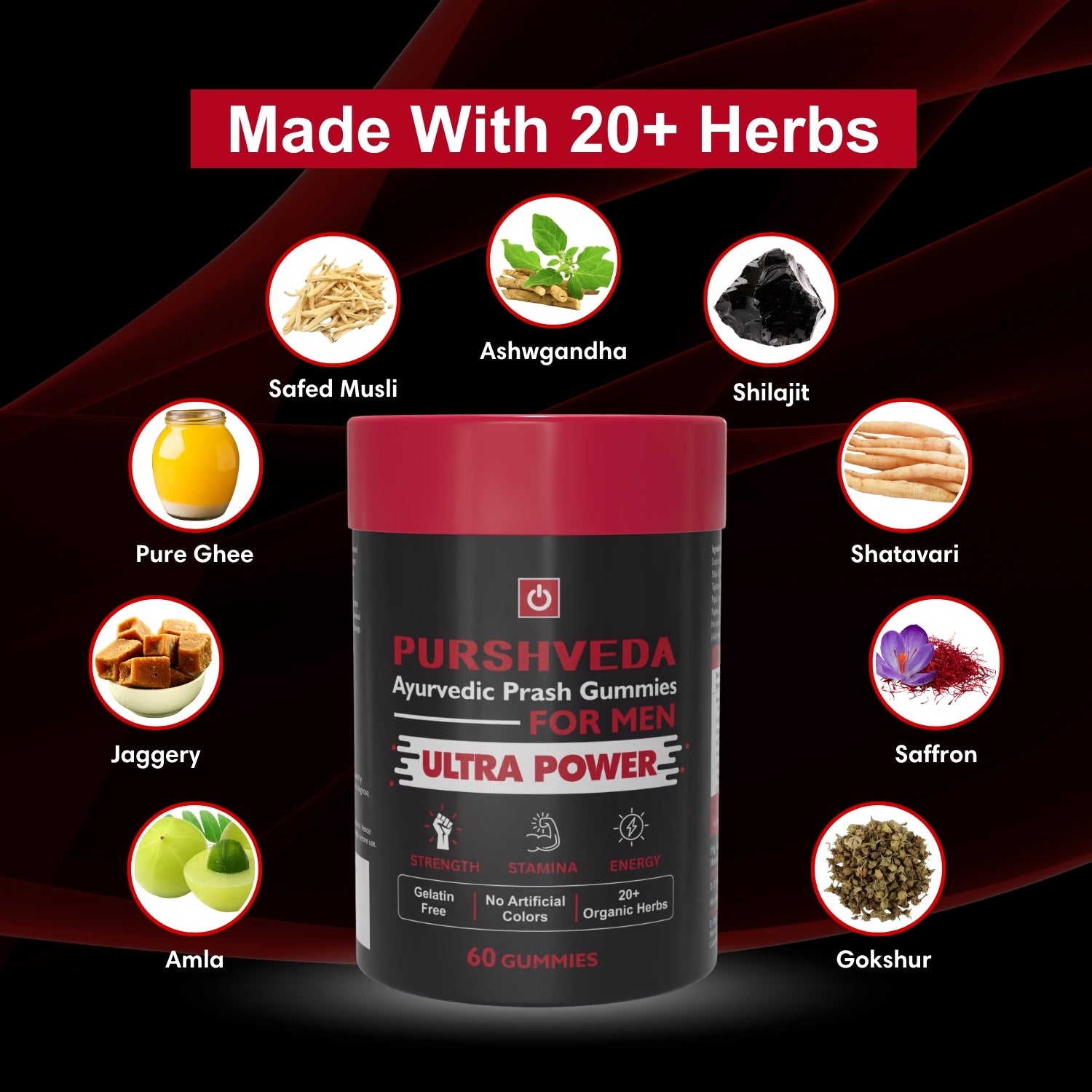 PurshVeda Ayurvedic Prash Gummies for Men | Daily Vitality & Power | 60 Gummies