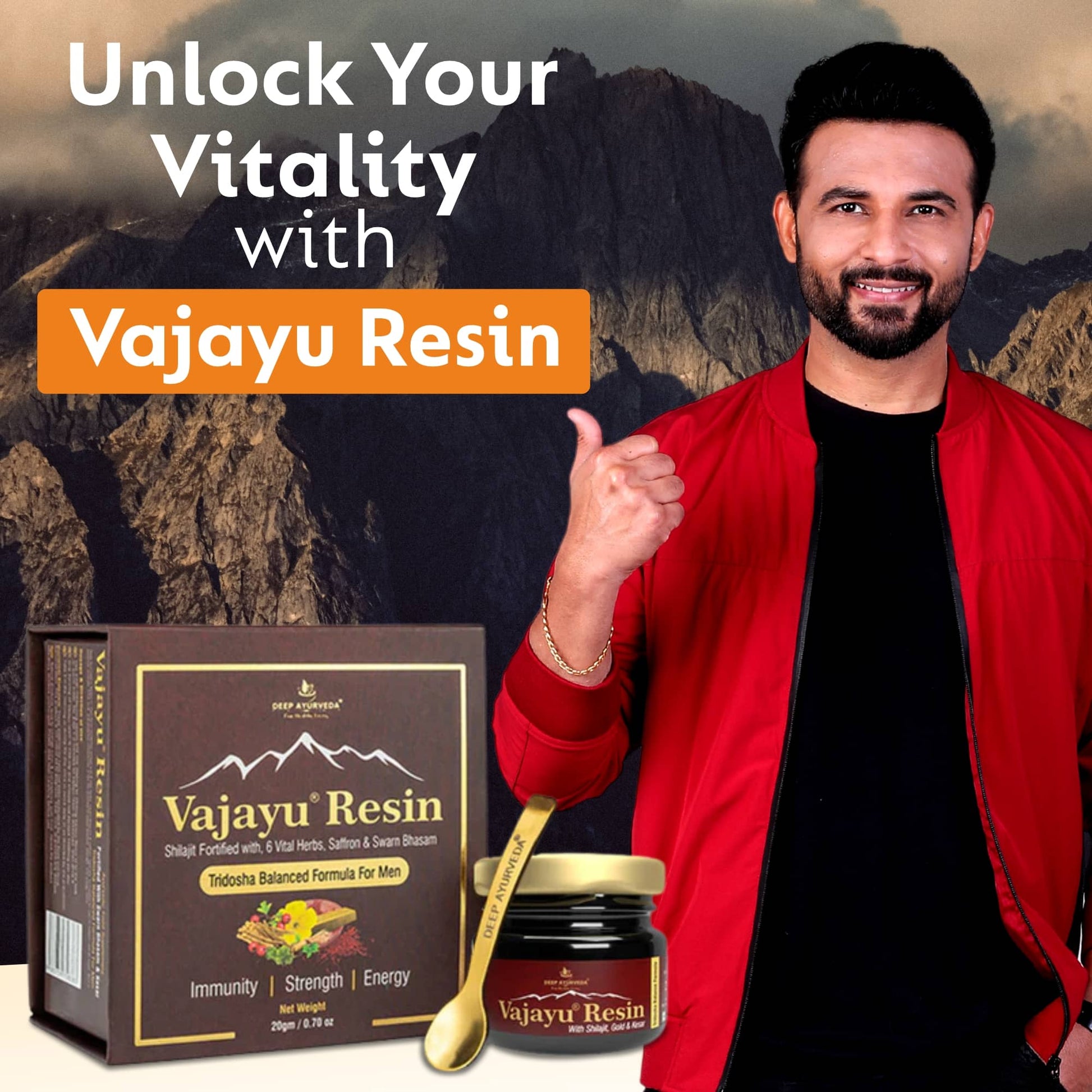 Vajayu® Shilajit Gold Resin+  With Gold & Kesar for Double Strength for Men's Vitality, Stamina & Energy-20gm Pack - Deep Ayurveda India