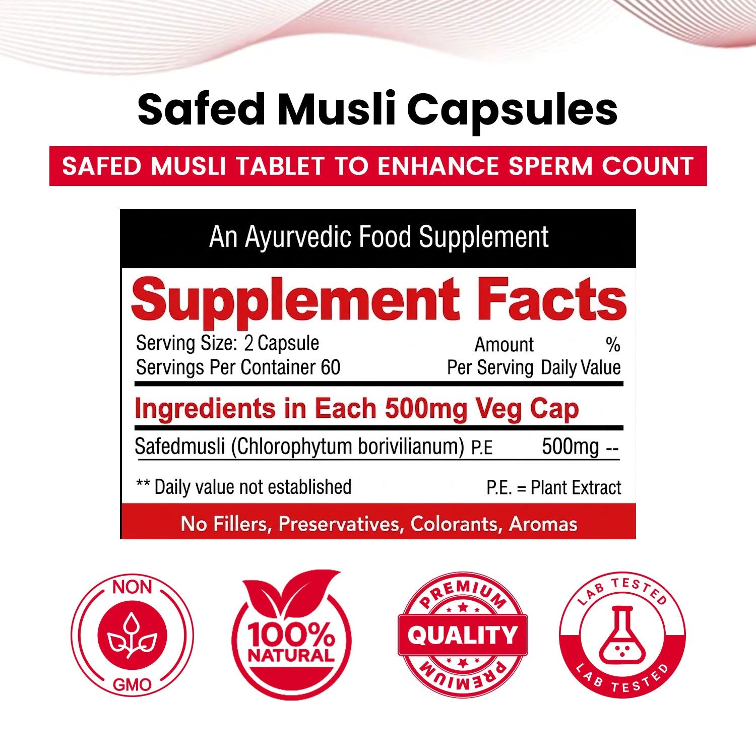 PurshVeda Safed Musli Vegan Capsules | Strength & Vitality Support | 60 Capsules