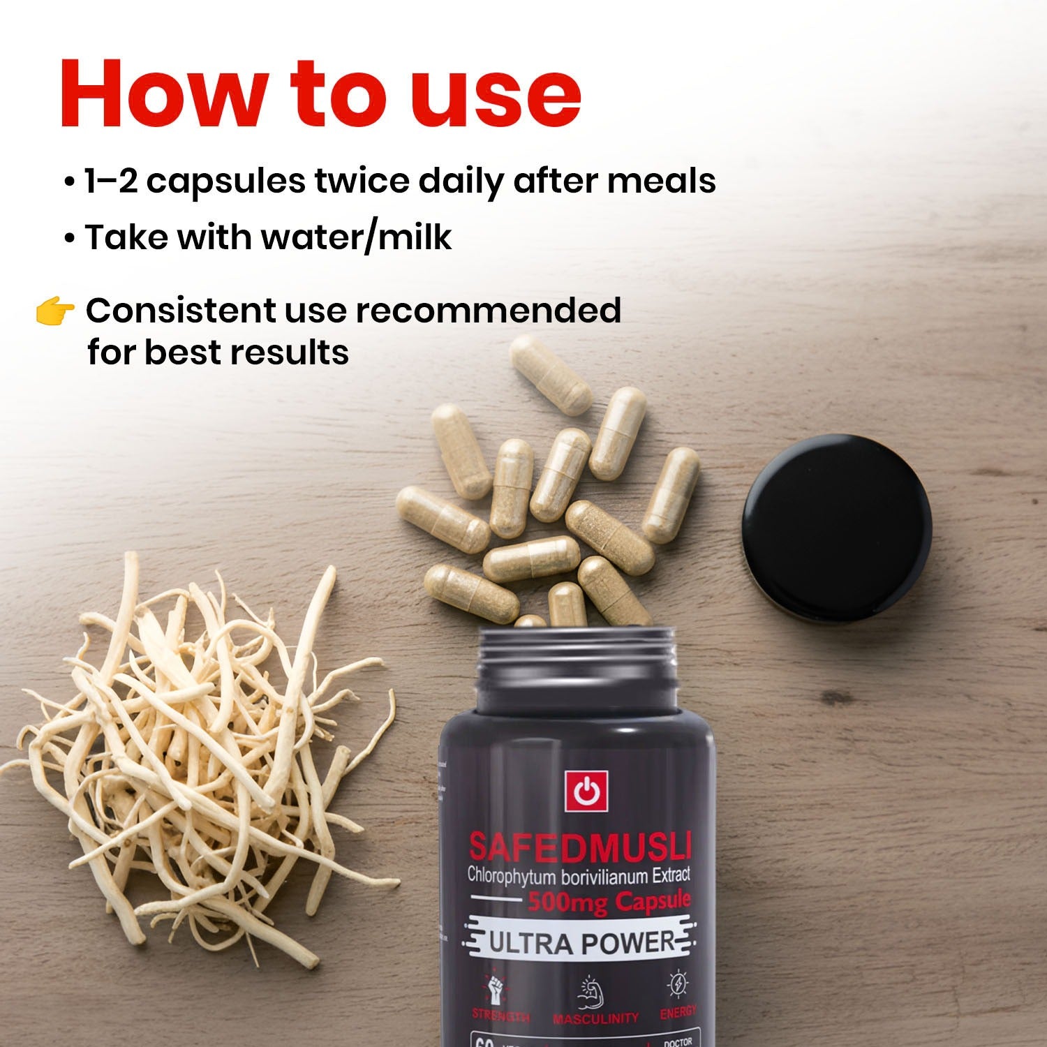 PurshVeda Safed Musli Vegan Capsules | Strength & Vitality Support | 60 Capsules