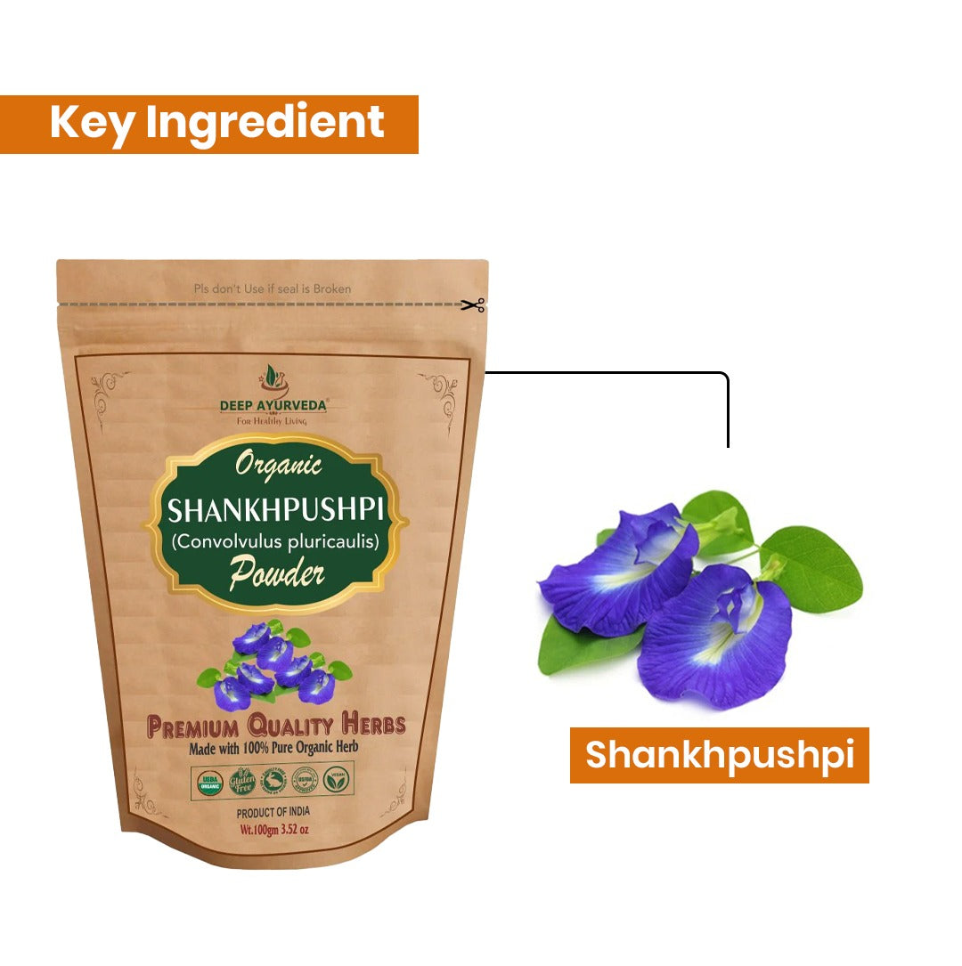 Organic Shankhpushpi Powder (Convolvulus pluricaulis) - Enhances Memory, Reduces Stress & Promotes Relaxation