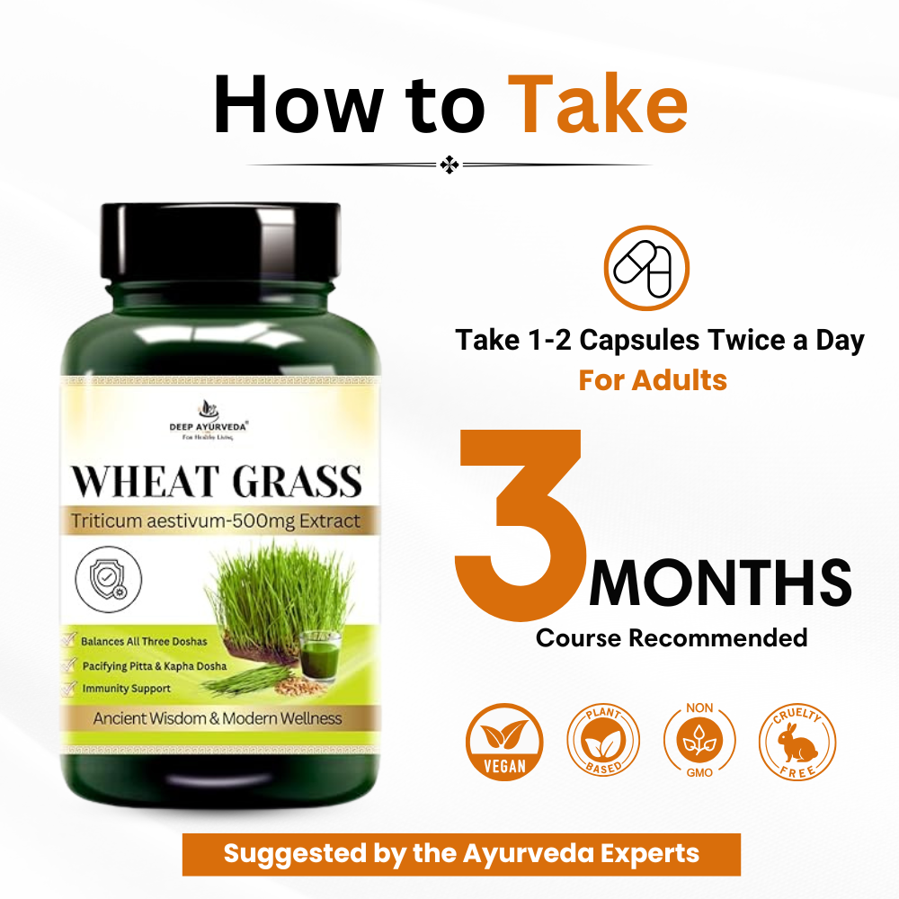 Wheatgrass Vegan Capsules Detoxifies, Boosts Immunity and Promotes Wellness 3 months course recommended by doctors 