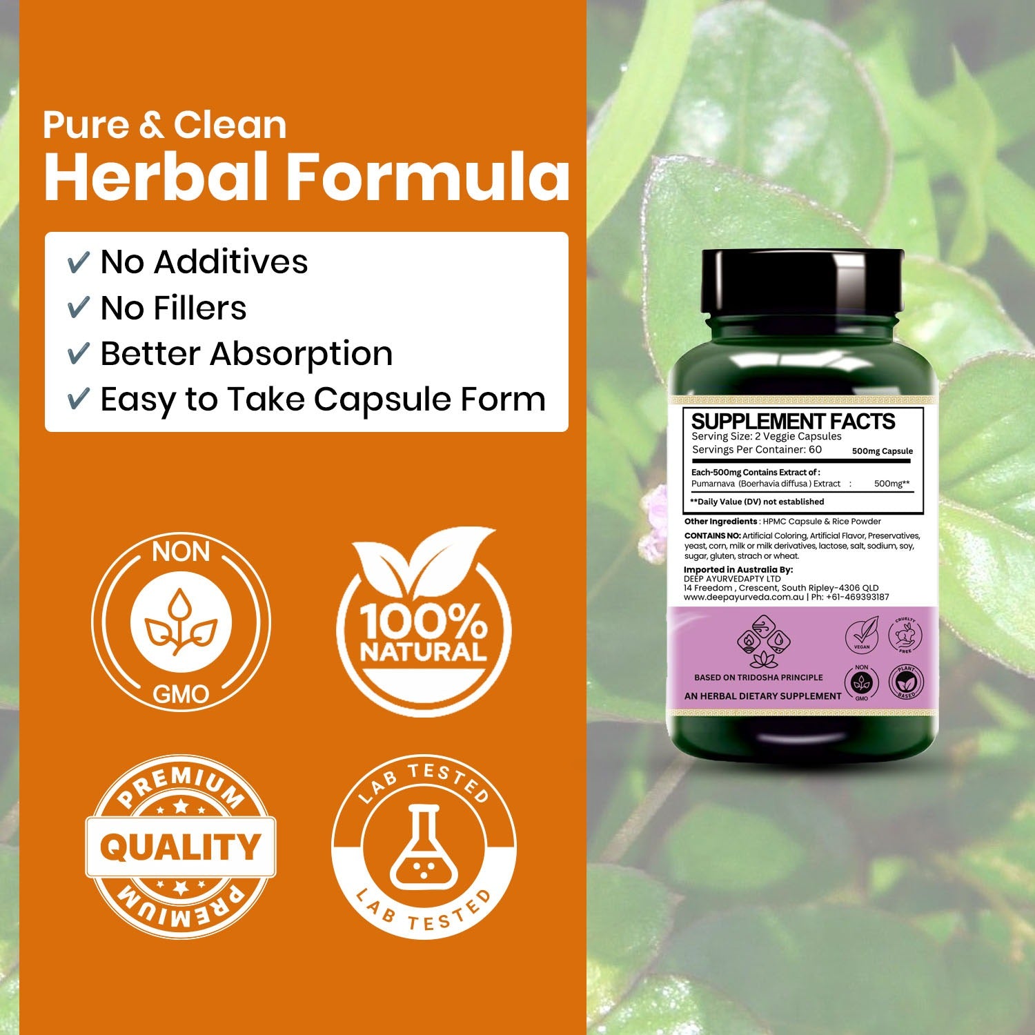 Punarnava Vegan Capsules - Promotes Kidney Health, Detoxification & Urinary Wellness