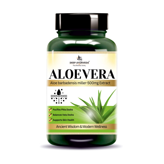 Aloe Vera Vegan Capsule | 10:1 Extract Helps in Skin Care, Digestive Support & Tridosha Balance - Deep Ayurveda India